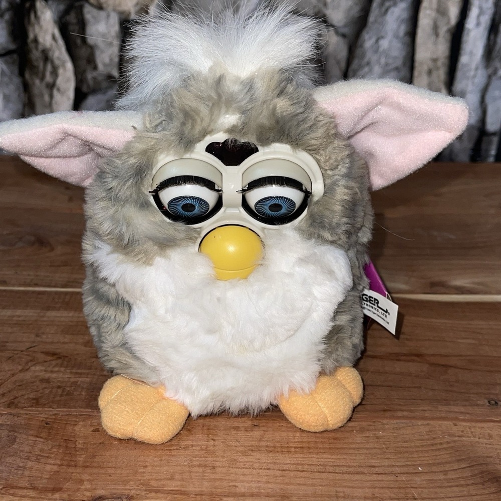 Furby 1998 Model 70-800 CHURCH MOUSE SERIES 1 Grey Brown Fur Blue Eyes With TAG